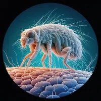 Zbliżenie na pchłę gatunku Ctenocephalides canis